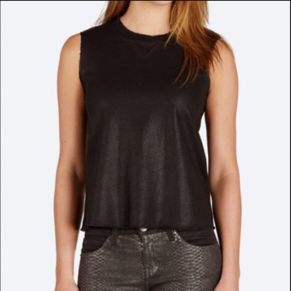 Current/Elliott The Sleeveless Stadium Distressed Muscle Top, 2, Black Shimmer - Picture 8 of 8